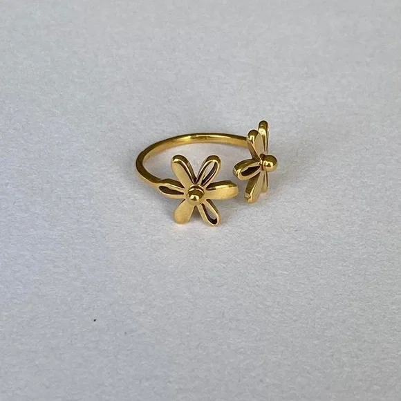 Gold Flower Cuff Ring, Stainless Steel - Picture 4 of 4